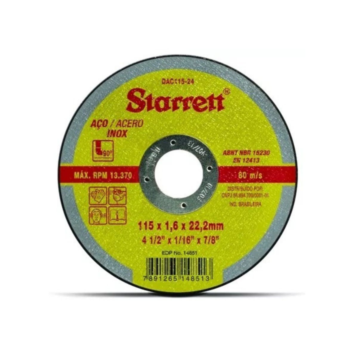 DISCO DE CORTE INOX 4.1/2 115X1,6X7/8 STARRET DAC115-24