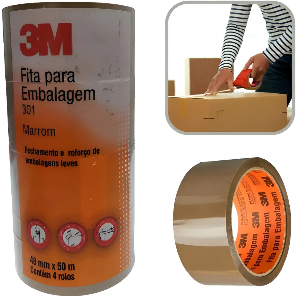 Kit 8 Rolos Fita Adesiva Embalagem 3m Marrom 48mmx50 Metros