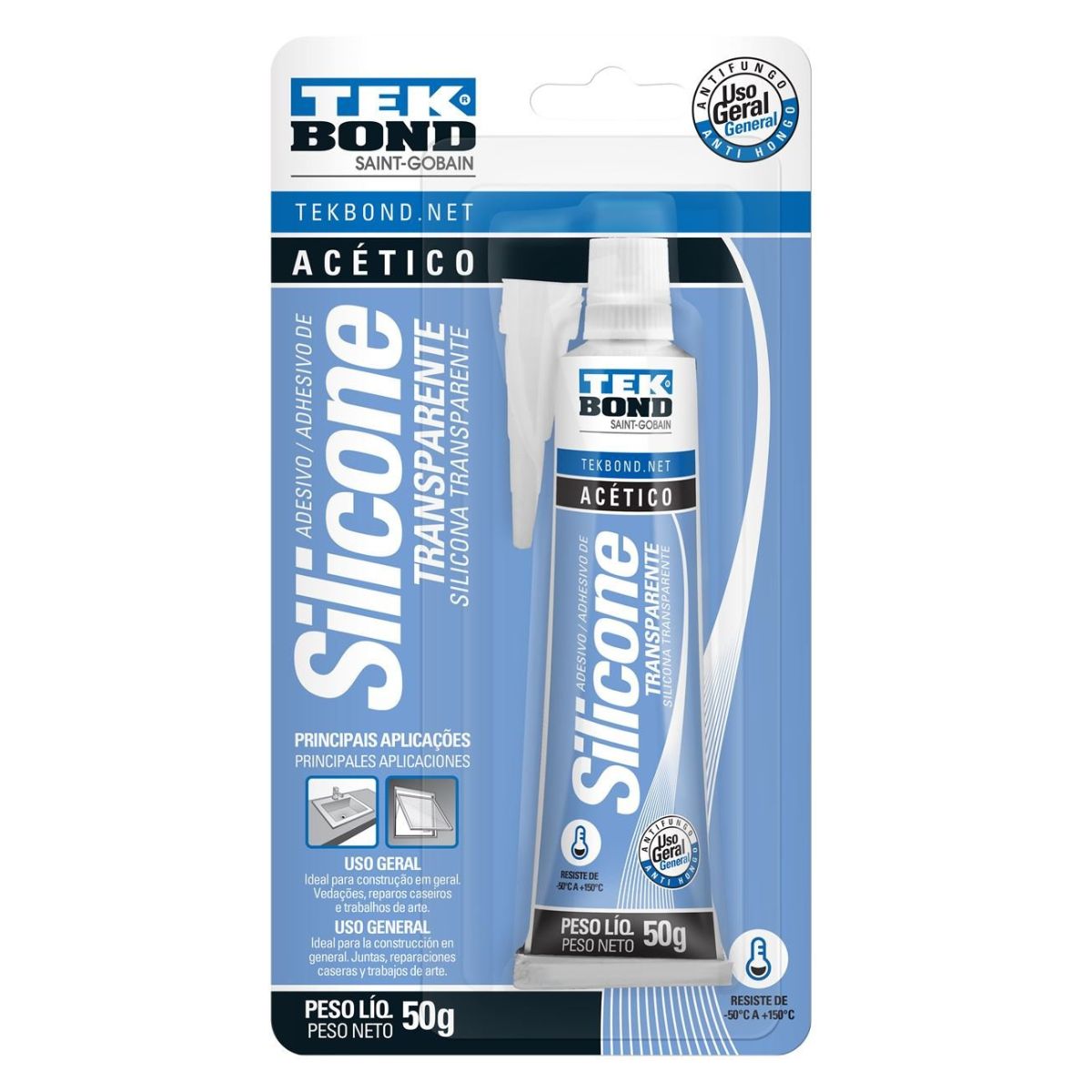 Cola Silicone Acetico Incolor Bisnaga 50 gr Tekbond