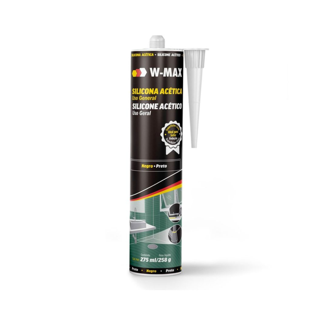 Silicone Acetico Preto Para Uso Geral 275ml Wurth